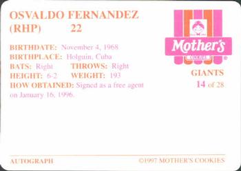 1997 Mother's Cookies San Francisco Giants #14 Osvaldo Fernandez Back
