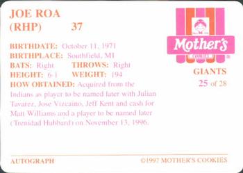 1997 Mother's Cookies San Francisco Giants #25 Joe Roa Back