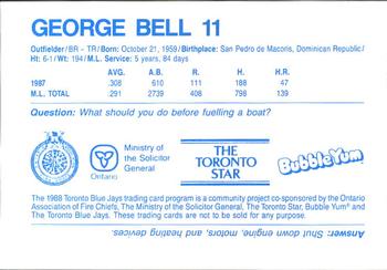 1988 Toronto Blue Jays Fire Safety #NNO George Bell Back