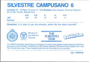 1988 Toronto Blue Jays Fire Safety #NNO Sil Campusano Back