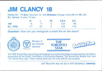 1988 Toronto Blue Jays Fire Safety #NNO Jim Clancy Back