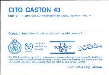 1988 Toronto Blue Jays Fire Safety #NNO Cito Gaston Back