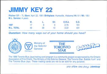 1988 Toronto Blue Jays Fire Safety #NNO Jimmy Key Back