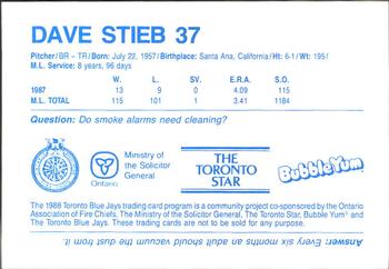1988 Toronto Blue Jays Fire Safety #NNO Dave Stieb Back