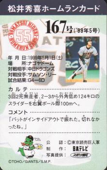 1999 NTV Hideki Matsui Homerun Cards #167 Hideki Matsui Back