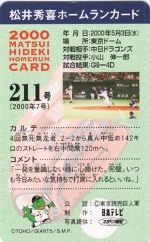 2000 NTV Hideki Matsui Homerun Cards #211 Hideki Matsui Back