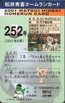 2001 NTV Hideki Matsui Homerun Cards #252 Hideki Matsui Back