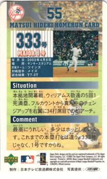 2003 Upper Deck NTV Hideki Matsui Homerun Cards #333 Hideki Matsui Back