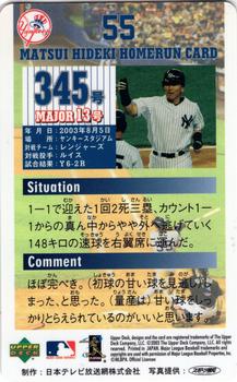 2003 Upper Deck NTV Hideki Matsui Homerun Cards #345 Hideki Matsui Back