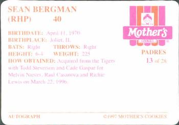 1997 Mother's Cookies San Diego Padres #13 Sean Bergman Back