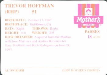 1997 Mother's Cookies San Diego Padres #18 Trevor Hoffman Back