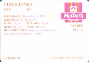 1997 Mother's Cookies San Diego Padres #20 Chris Jones Back
