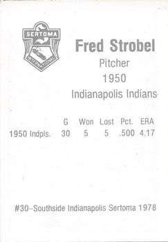 1978 Sertoma 1950 Indianapolis Indians #30 Fred Strobel Back