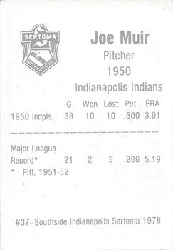1978 Sertoma 1950 Indianapolis Indians #37 Joe Muir Back