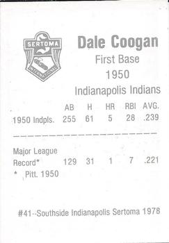 1978 Sertoma 1950 Indianapolis Indians #41 Dale Coogan Back
