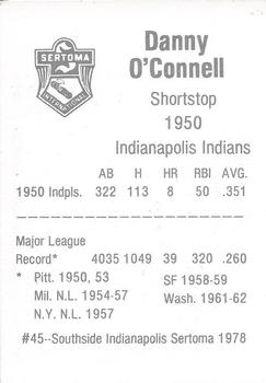 1978 Sertoma 1950 Indianapolis Indians #45 Danny O'Connell Back