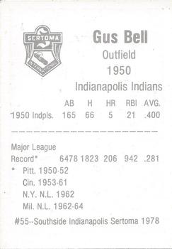 1978 Sertoma 1950 Indianapolis Indians #55 Gus Bell Back