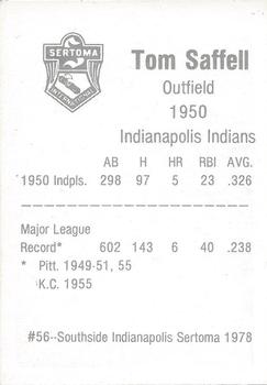 1978 Sertoma 1950 Indianapolis Indians #56 Tom Saffell Back