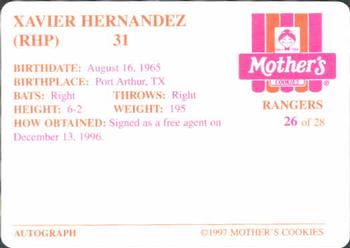 1997 Mother's Cookies Texas Rangers #26 Xavier Hernandez Back
