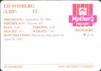 1997 Mother's Cookies Texas Rangers #9 Ed Vosberg Back