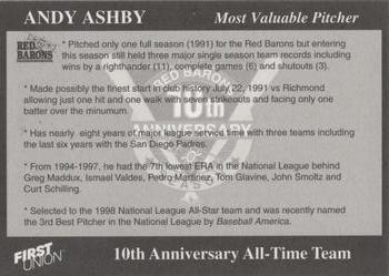 1998 Scranton/Wilkes-Barre Red Barons 10th Anniversary All-Time Team #NNO Andy Ashby Back