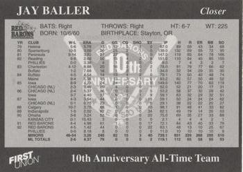 1998 Scranton/Wilkes-Barre Red Barons 10th Anniversary All-Time Team #NNO Jay Baller Back