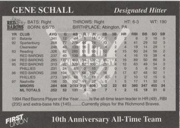 1998 Scranton/Wilkes-Barre Red Barons 10th Anniversary All-Time Team #NNO Gene Schall Back