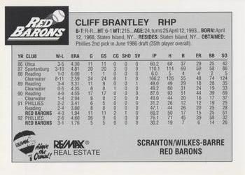 1993 Scranton/Wilkes-Barre Red Barons #4 Cliff Brantley Back