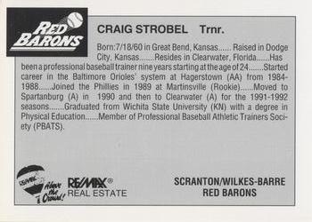 1993 Scranton/Wilkes-Barre Red Barons #30 Craig Strobel Back