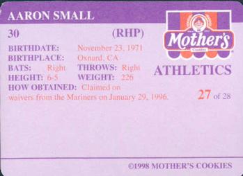1998 Mother's Cookies Oakland Athletics #27 Aaron Small Back