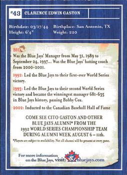 2002 Toronto Blue Jays Limited Edition SGA #NNO Cito Gaston Back