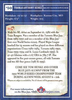 2002 Toronto Blue Jays Limited Edition SGA #NNO Tom Henke Back