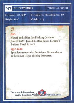 2002 Toronto Blue Jays Limited Edition SGA #NNO Gil Patterson Back