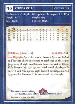 2002 Toronto Blue Jays Limited Edition SGA #NNO Vernon Wells Back