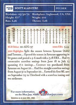 2002 Toronto Blue Jays Limited Edition SGA #NNO Scott Eyre Back