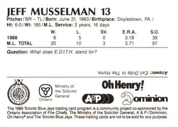 1989 Toronto Blue Jays Fire Safety #NNO Jeff Musselman Back