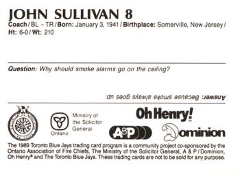 1989 Toronto Blue Jays Fire Safety #NNO John Sullivan Back
