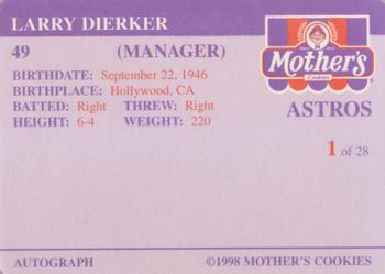 1998 Mother's Cookies Houston Astros #1 Larry Dierker Back