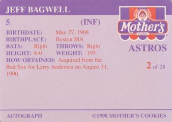 1998 Mother's Cookies Houston Astros #2 Jeff Bagwell Back