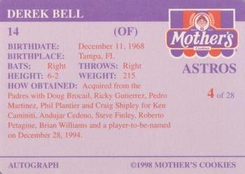 1998 Mother's Cookies Houston Astros #4 Derek Bell Back