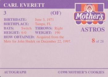 1998 Mother's Cookies Houston Astros #8 Carl Everett Back