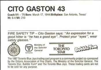 1987 Toronto Blue Jays Fire Safety #NNO Cito Gaston Back