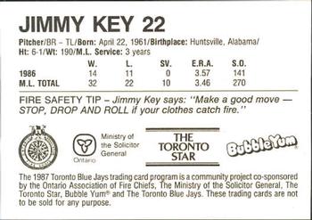 1987 Toronto Blue Jays Fire Safety #NNO Jimmy Key Back