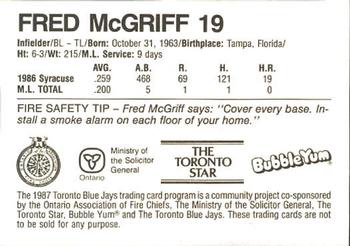 1987 Toronto Blue Jays Fire Safety #NNO Fred McGriff Back