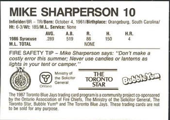 1987 Toronto Blue Jays Fire Safety #NNO Mike Sharperson Back
