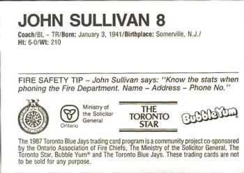 1987 Toronto Blue Jays Fire Safety #NNO John Sullivan Back