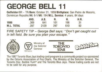 1987 Toronto Blue Jays Fire Safety #NNO George Bell Back