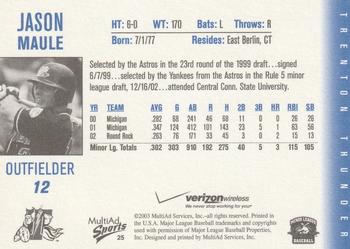 2003 MultiAd Trenton Thunder #25 Jason Maule Back