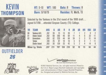 2003 MultiAd Trenton Thunder #27 Kevin Thompson Back