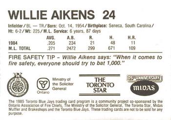 1985 Toronto Blue Jays Fire Safety #NNO Willie Aikens Back